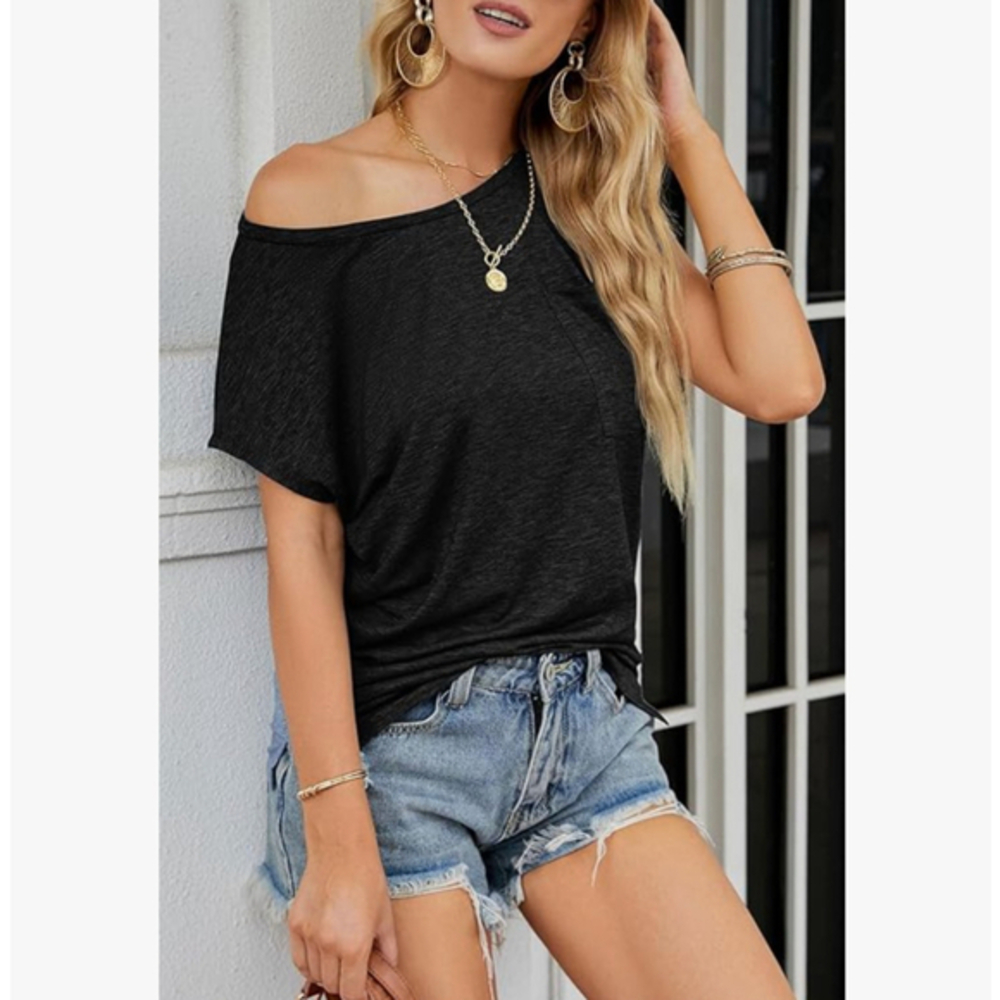🌷 Merokeety Casual Cap Sleeve T Shirt Basic Summer Tops Loose Solid Color